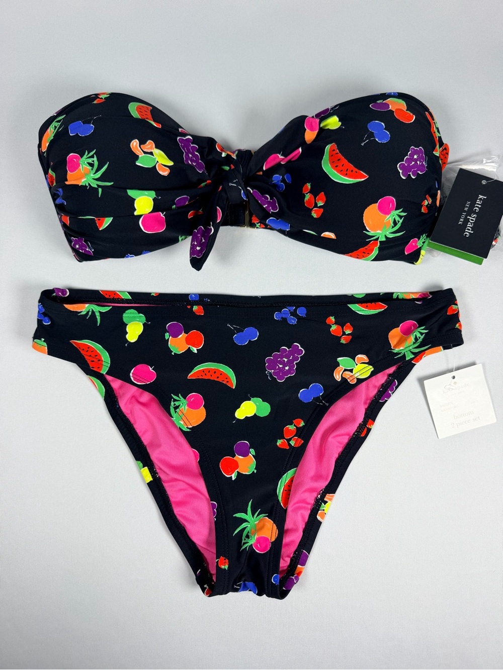 kate spade Black Bandeau Bikini with Neon Fruit Print